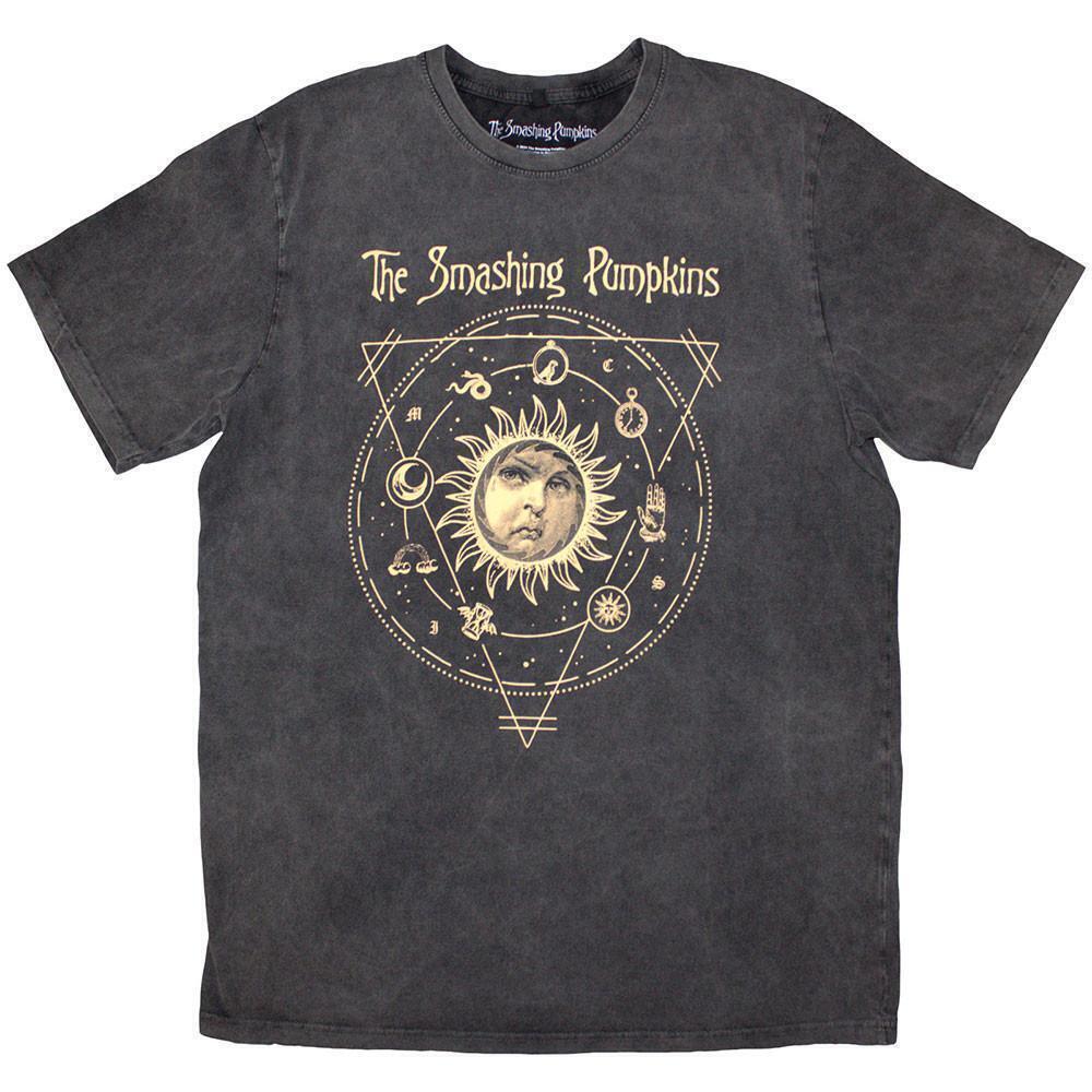Smashing Pumpkins Unisex Stone Wash T Shirt Celestial Sun Charcoal Grey